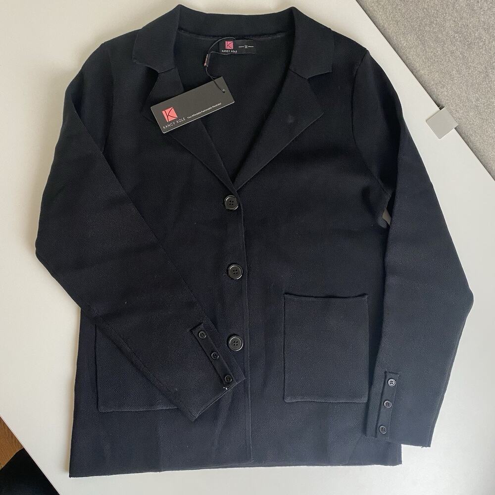 Kancy Kole Cardigan Blazer Knit NWT Gorgeous Navy‎ Blue Pockets Office Capsule